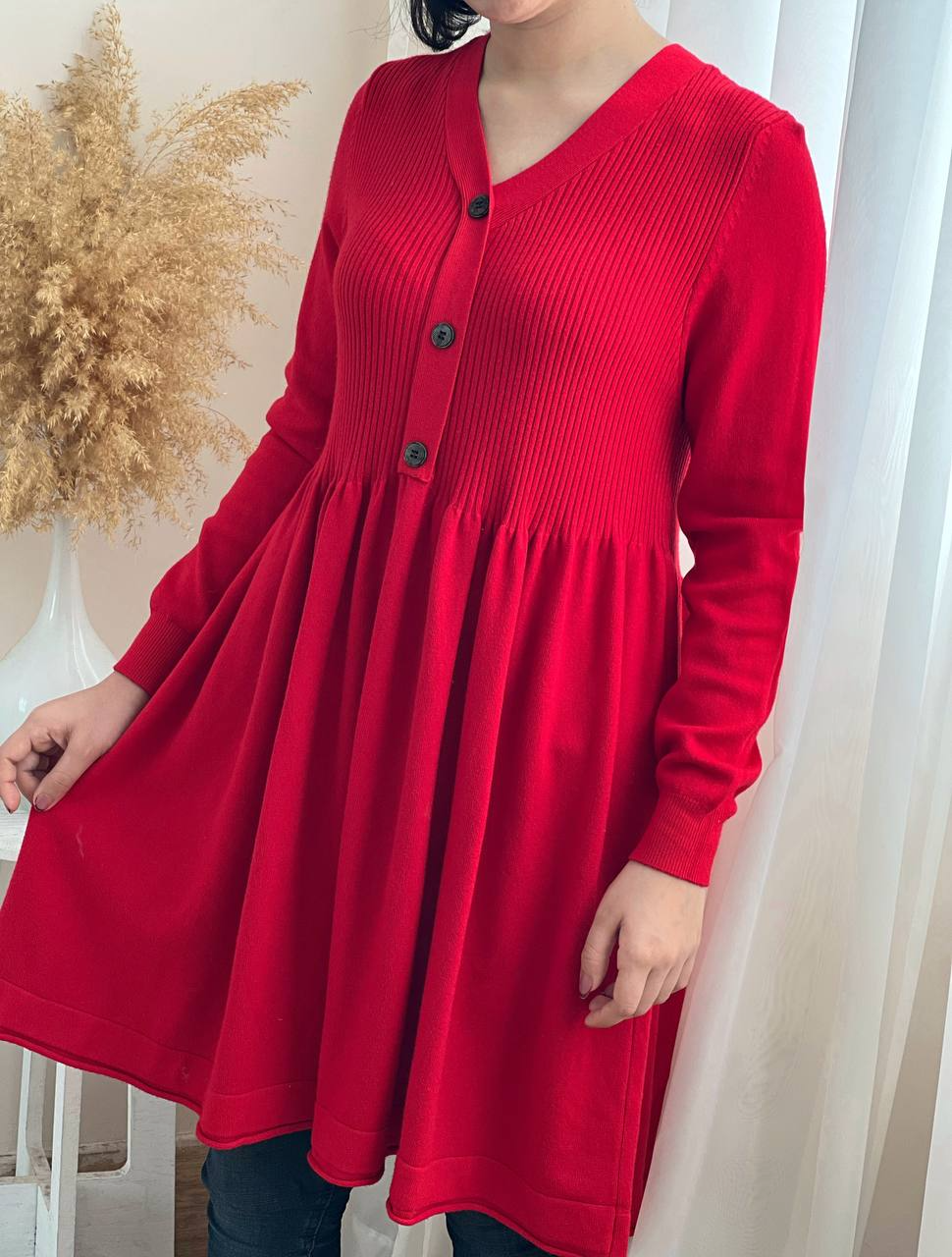 پیراهن بافت عروسکی جلو دکمه کد 2229