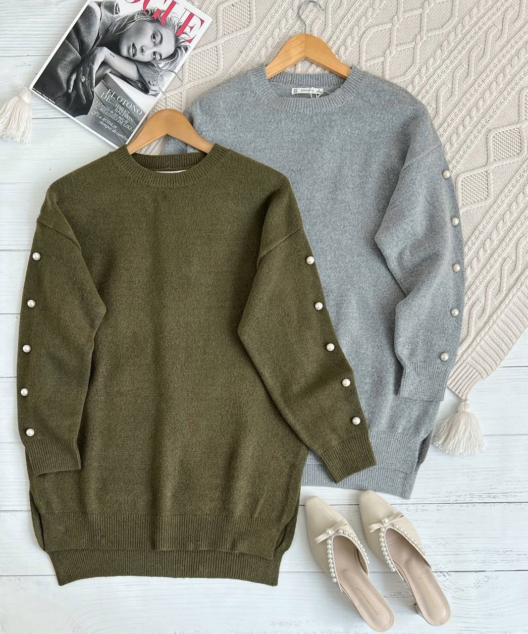 تونیک بافت آستین مروارید بغل چاک کد 2233