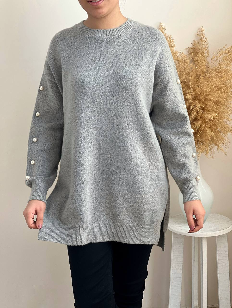 تونیک بافت آستین مروارید بغل چاک کد 2233