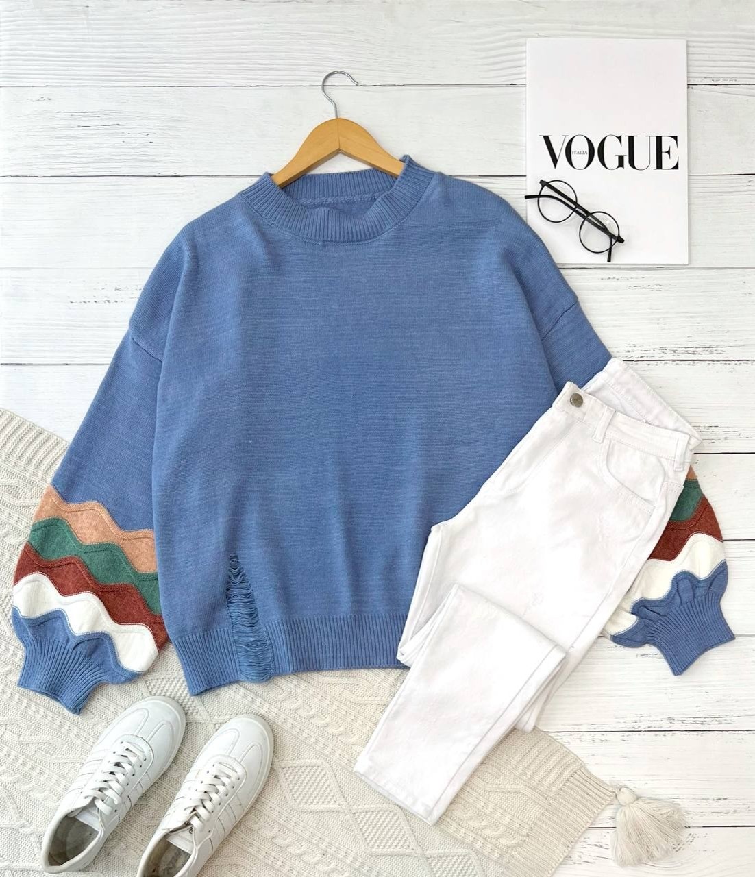 پلیور بافت آستین پف زاپدار کد 2235