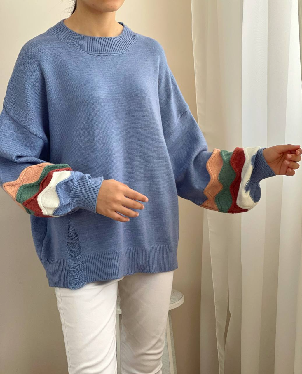 پلیور بافت آستین پف زاپدار کد 2235