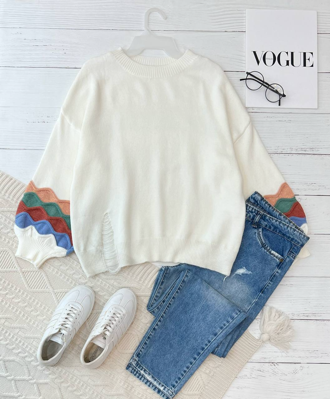 پلیور بافت آستین پف زاپدار کد 2235