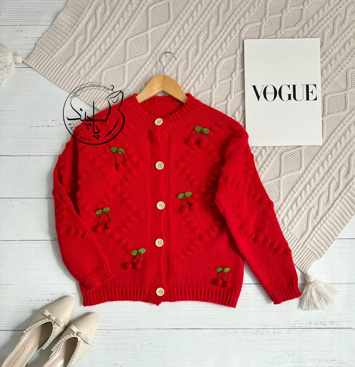 ژاکت بافت آلبالویی کد 2251