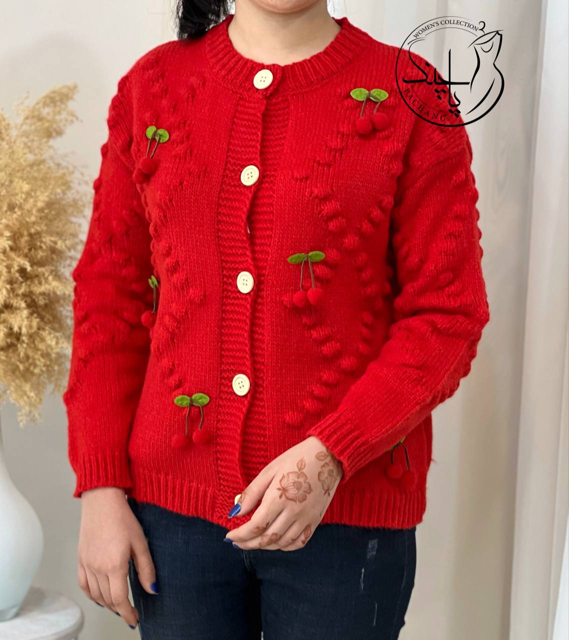 ژاکت بافت آلبالویی کد 2251