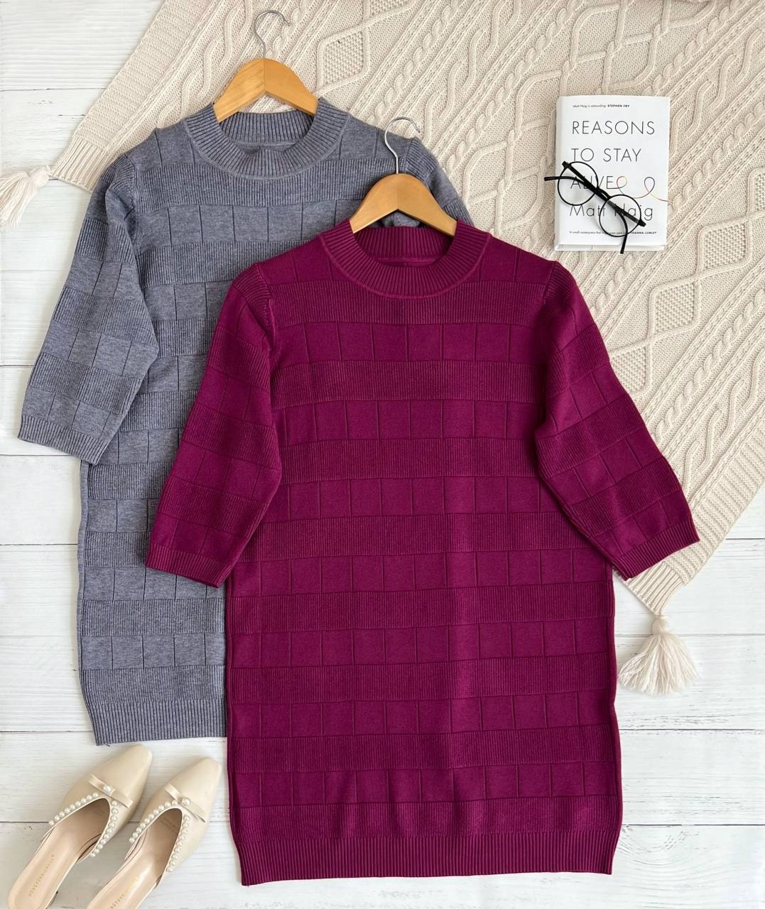 پیراهن بافت آستین سه ربع کد 2252