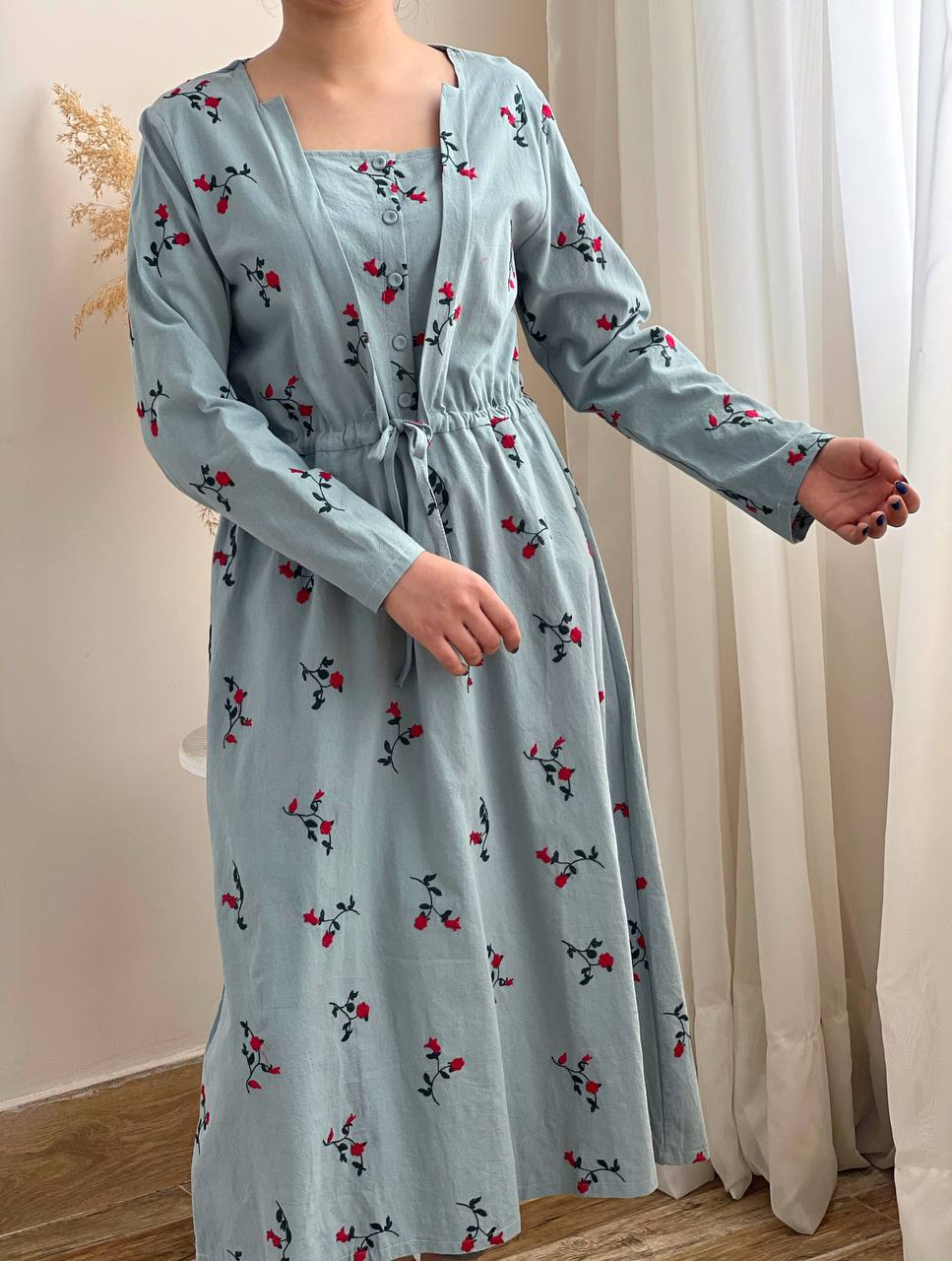 پیراهن کنف گلدوزی شده کد 2254