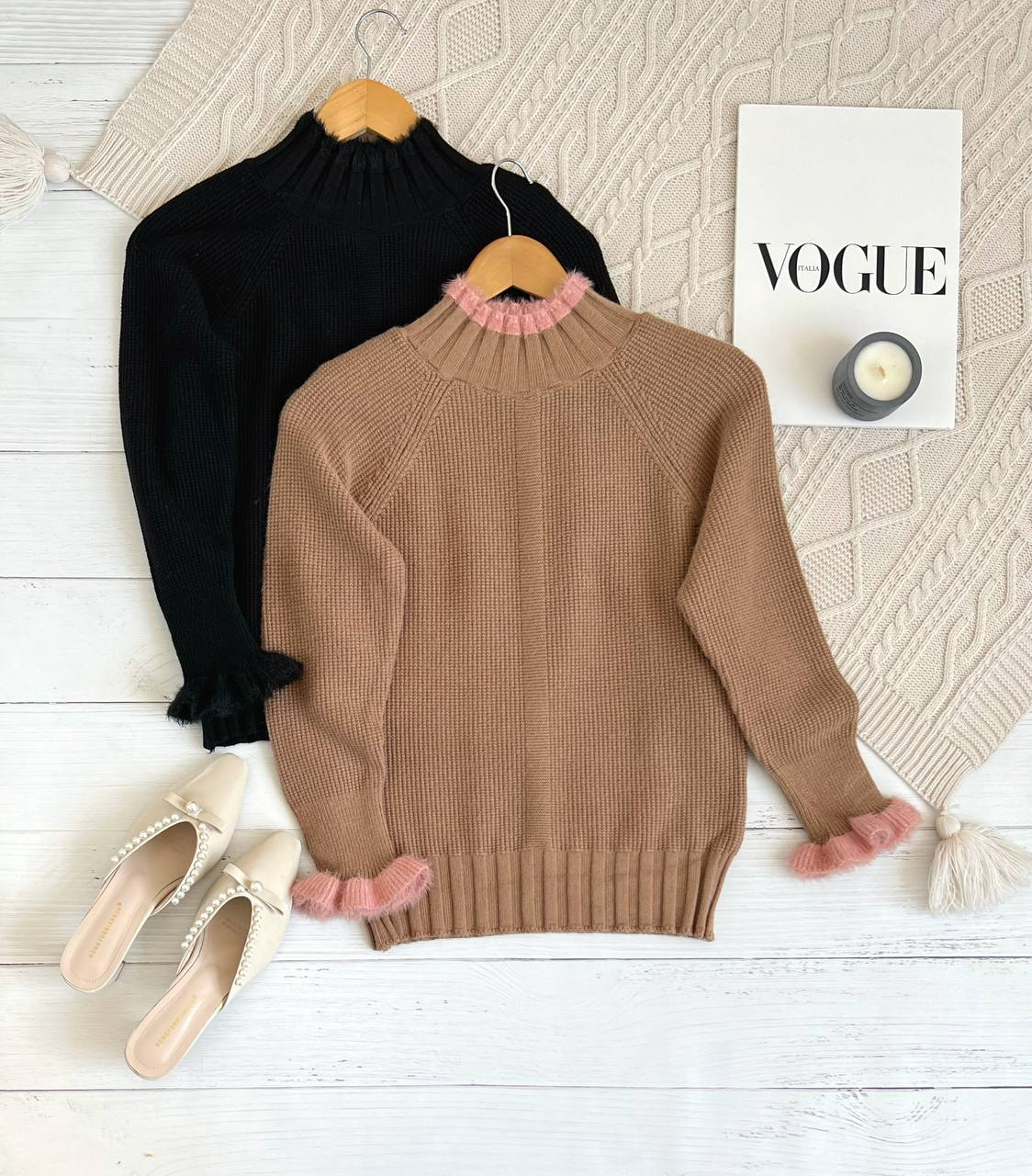 پلیور بافت سرآستین چین دار کد 2255