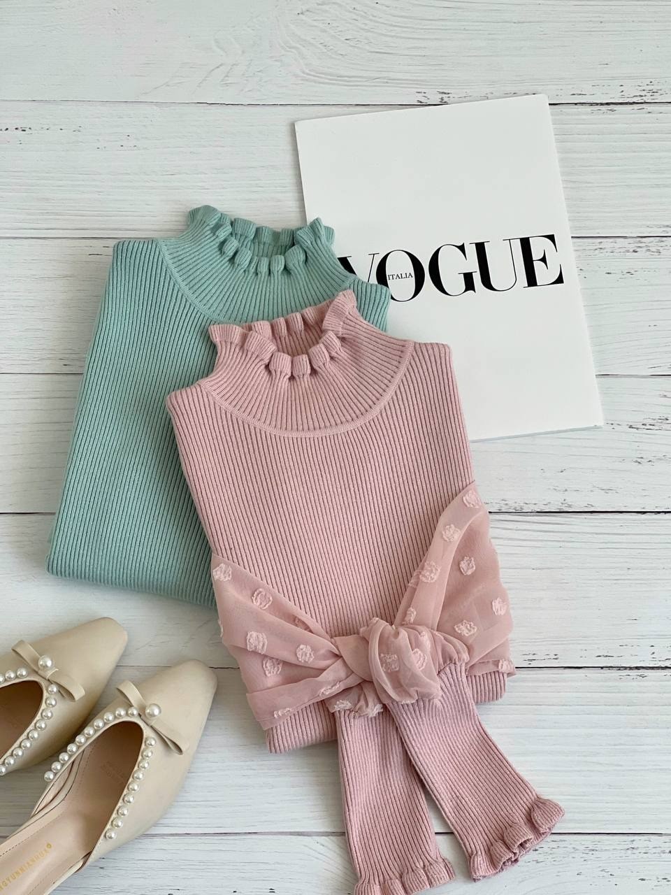 پلیور بافت لمه دار آستین پوم پوم کد 2258