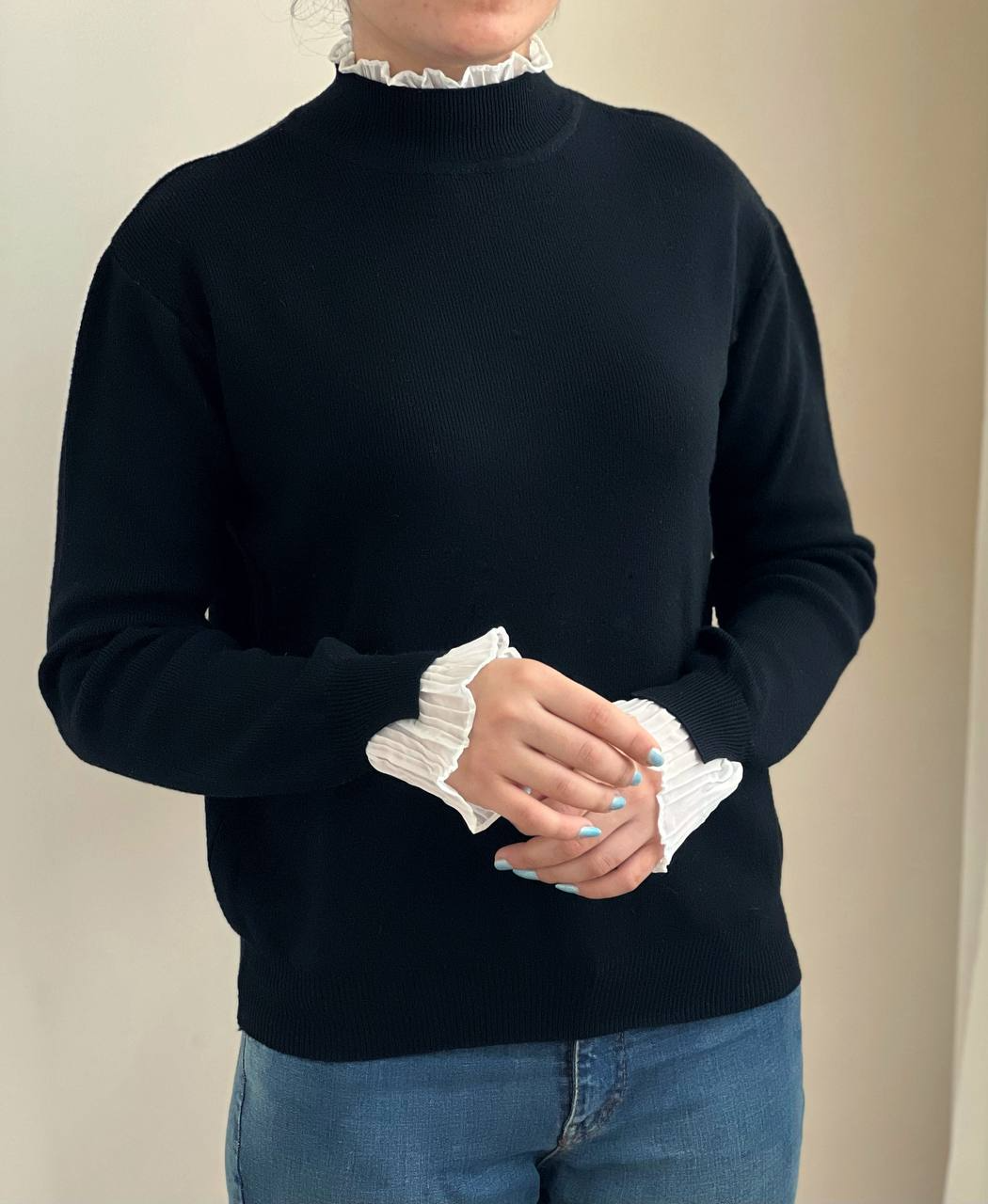 پلیور بافت یقه و سر آستین چین سه رنگ کد 2260