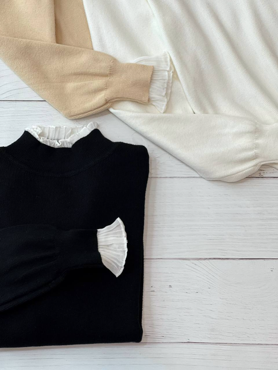 پلیور بافت یقه و سر آستین چین سه رنگ کد 2260