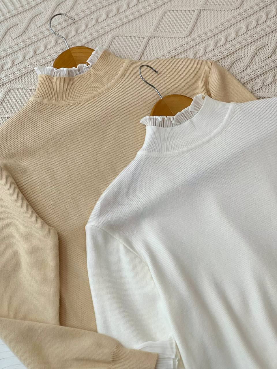 پلیور بافت یقه و سر آستین چین سه رنگ کد 2260