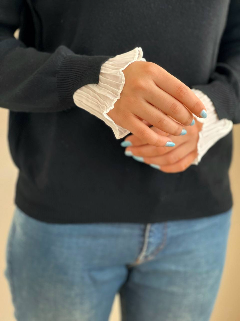 پلیور بافت یقه و سر آستین چین سه رنگ کد 2260