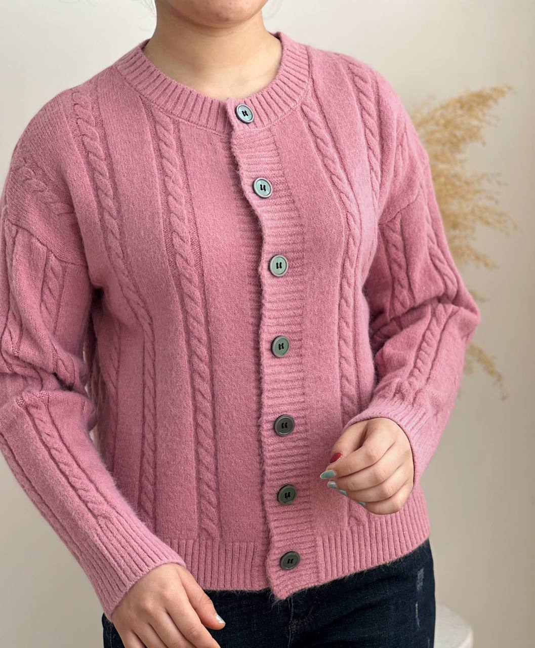 ژاکت بافت زنجیری جلو دکمه کد 2278