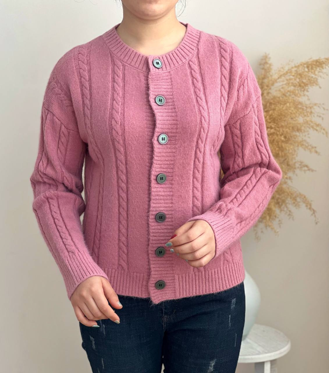 ژاکت بافت زنجیری جلو دکمه کد 2278