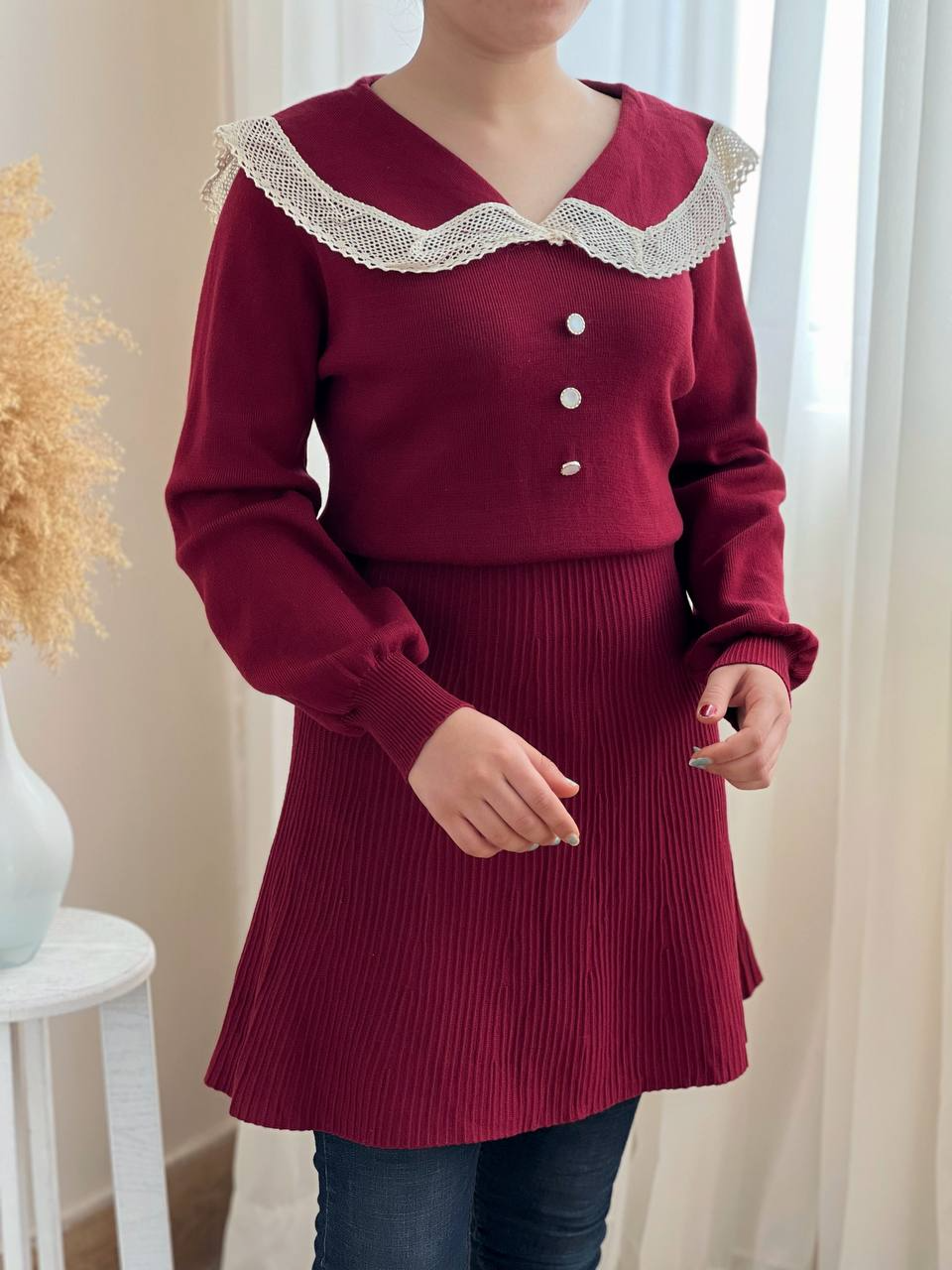 پیراهن بافت یقه گیپور کد 2279