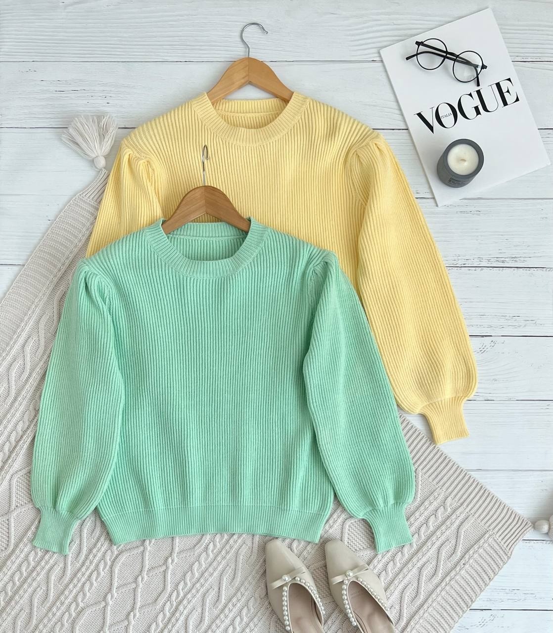 پلیور بافت آستین پف یقه گرد کد 2281