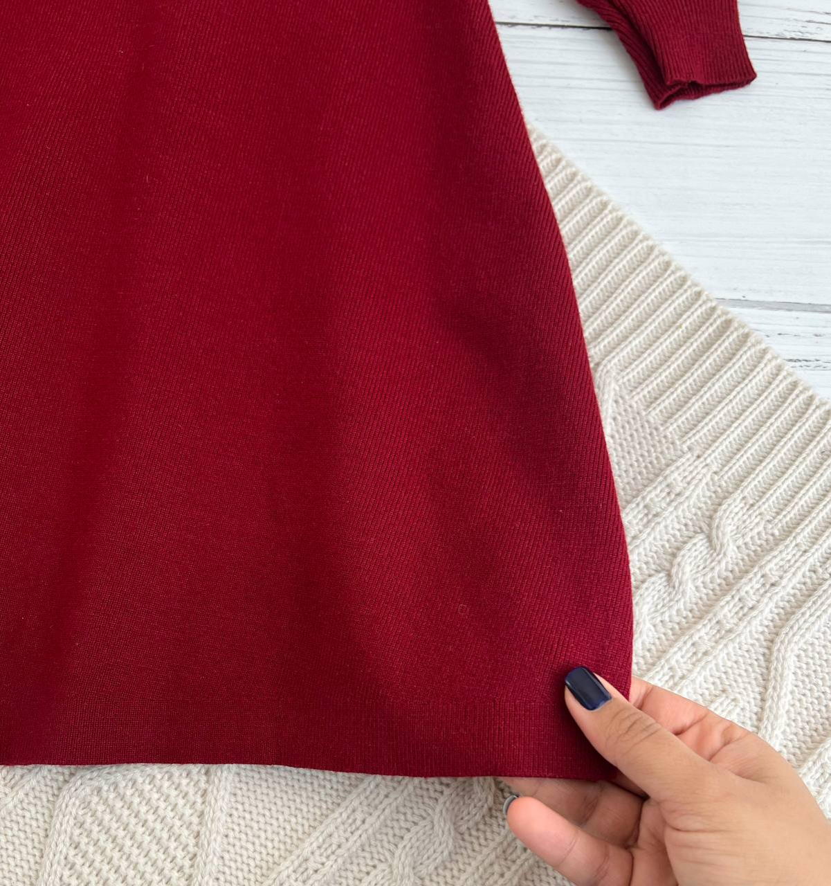 پیراهن بافت یقه پاپیون زرشکی کد 2283