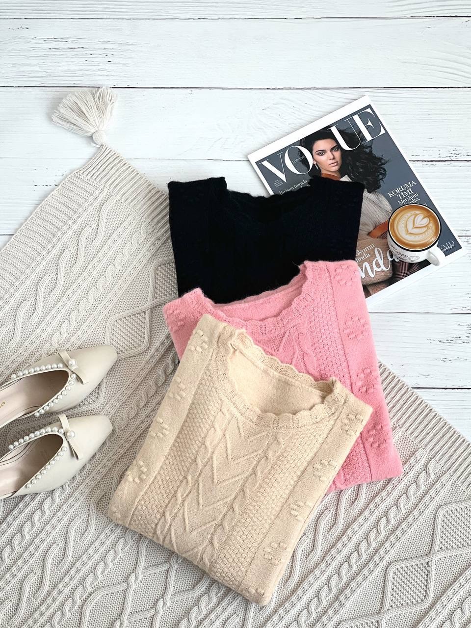 پلیور بافت گل برجسته یقه گرد کد 2286