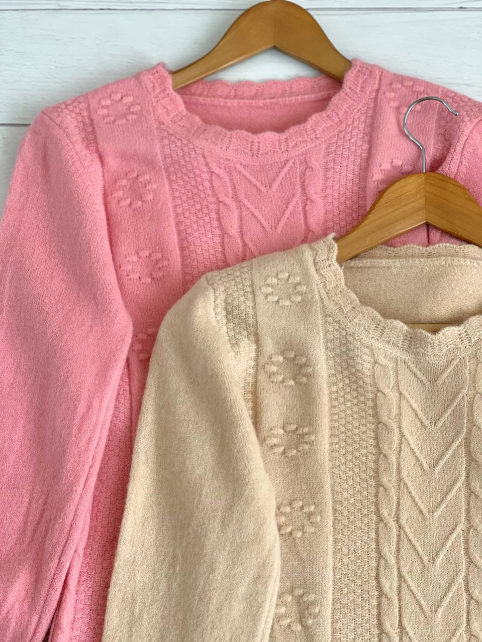 پلیور بافت گل برجسته یقه گرد کد 2286