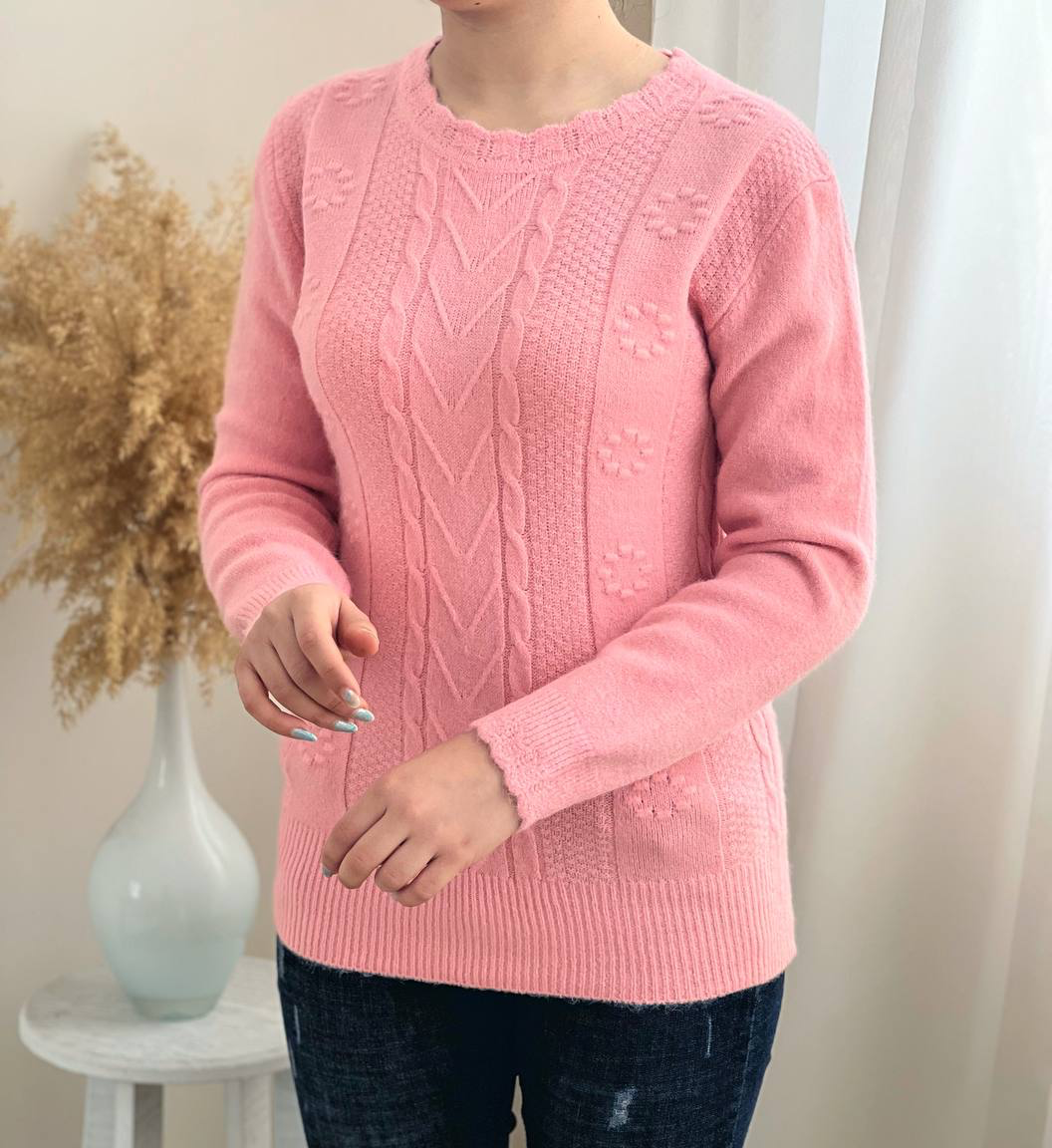 پلیور بافت گل برجسته یقه گرد کد 2286