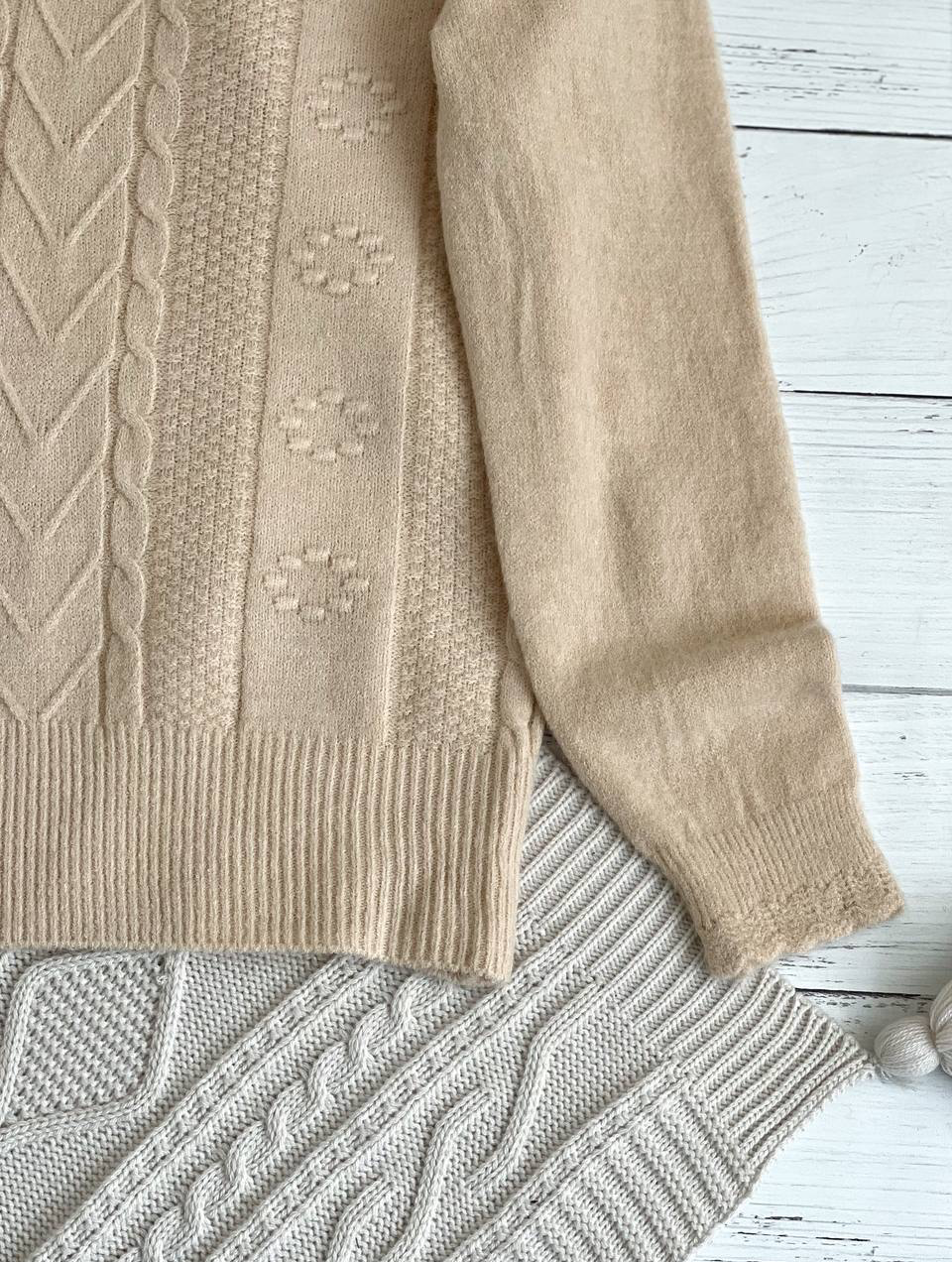 پلیور بافت گل برجسته یقه گرد کد 2286