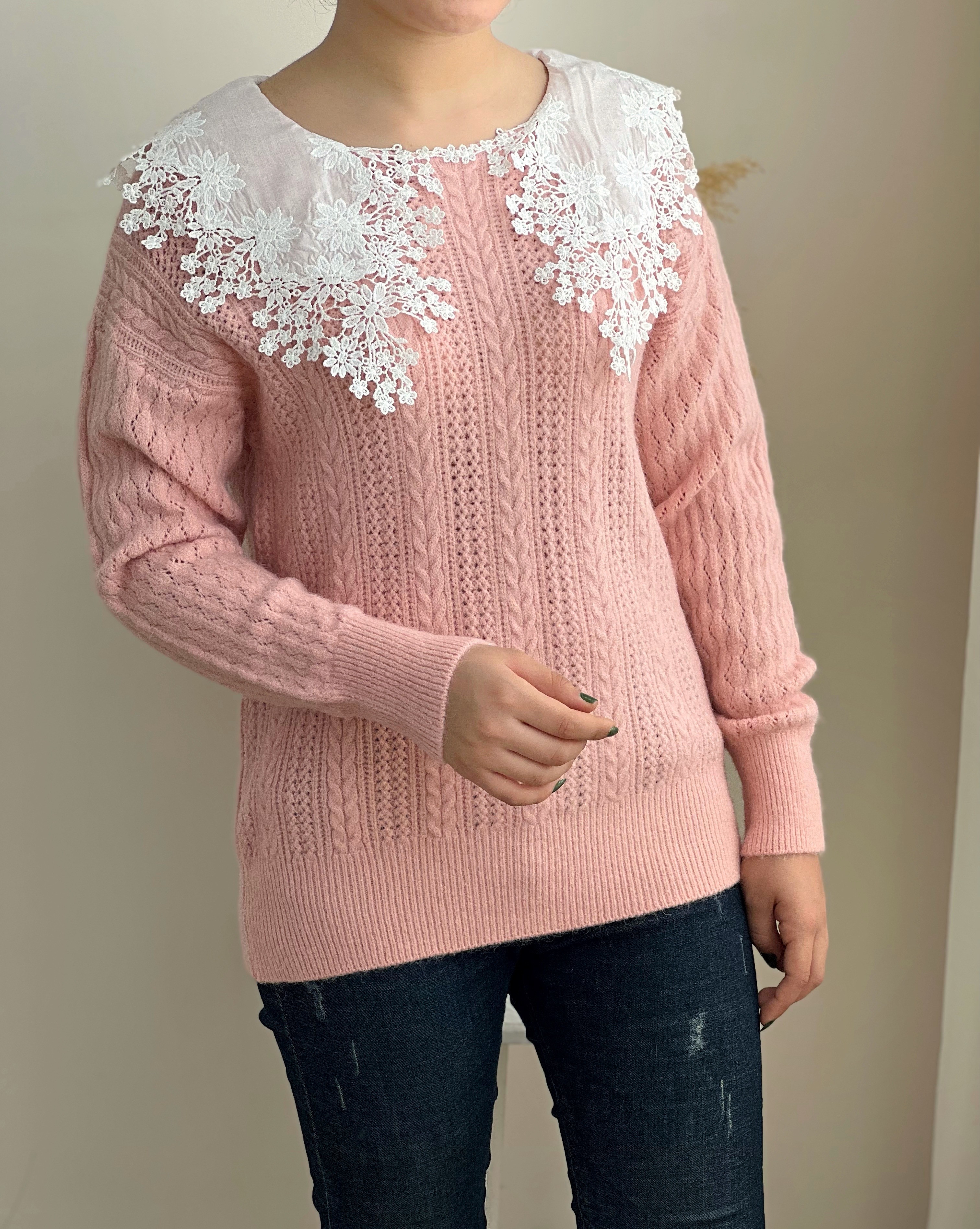 پلیور بافت زنجیری یقه خامه دوزی کد 2290