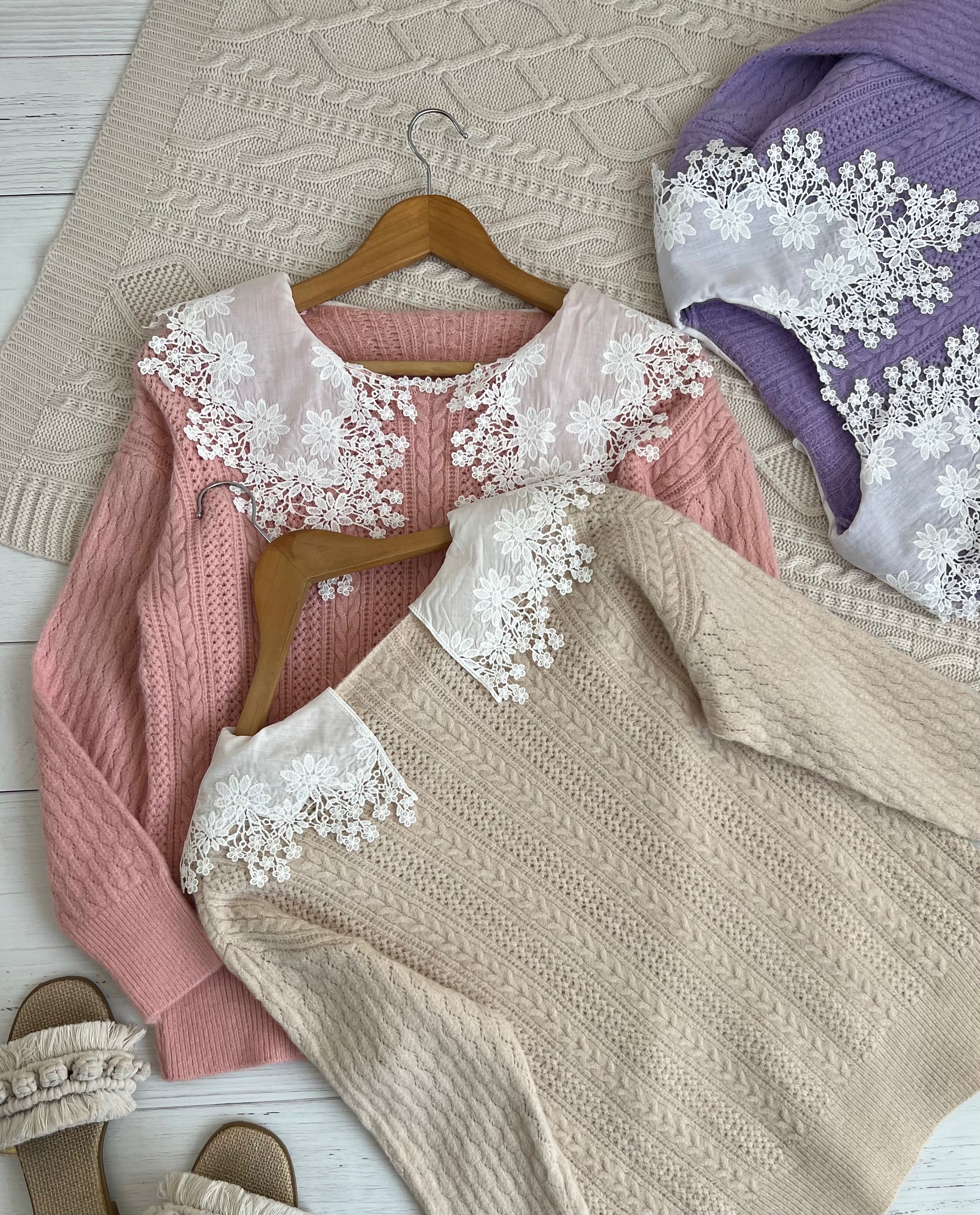 پلیور بافت زنجیری یقه خامه دوزی کد 2290