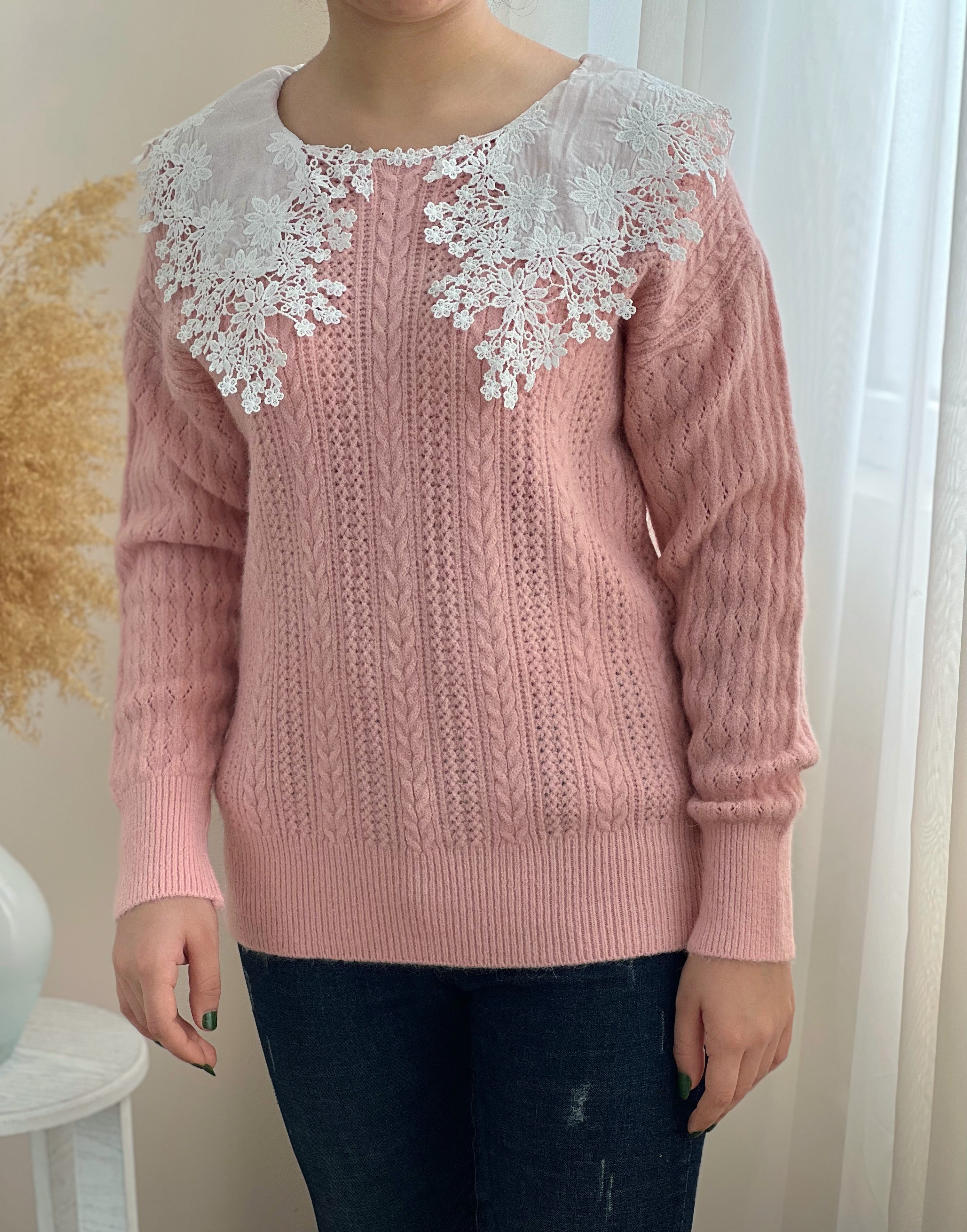 پلیور بافت زنجیری یقه خامه دوزی کد 2290