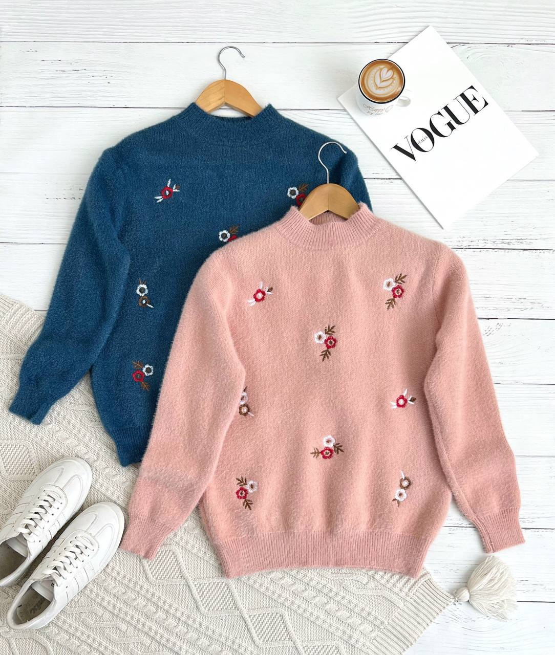 پلیور بافت موهر دار گلدوزی شده کد 2297