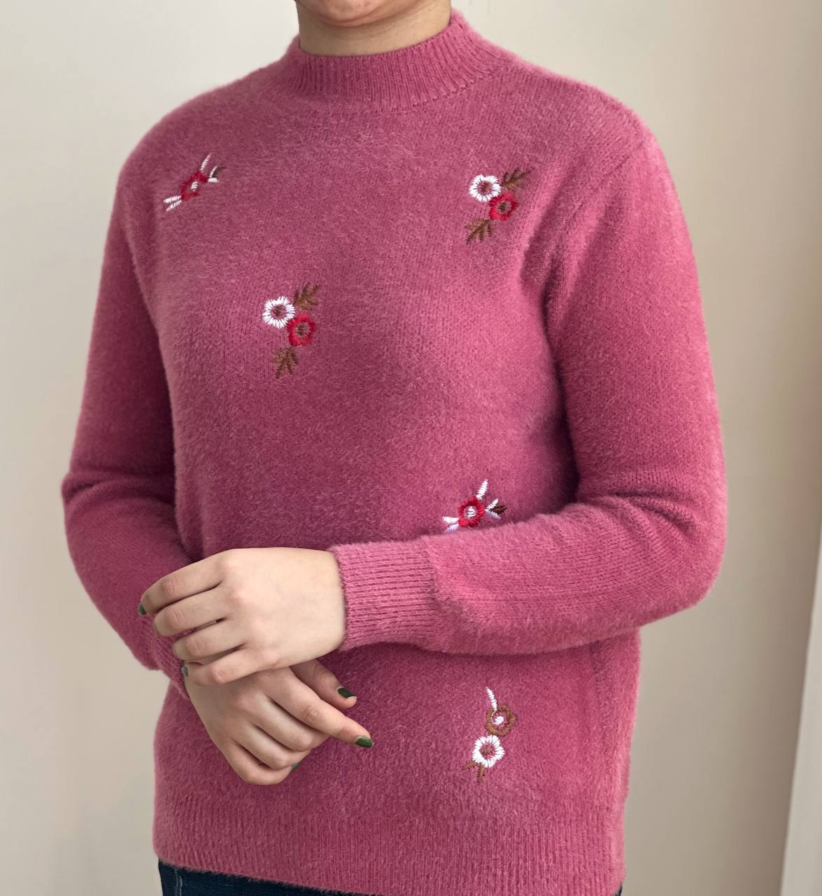 پلیور بافت موهر دار گلدوزی شده کد 2297