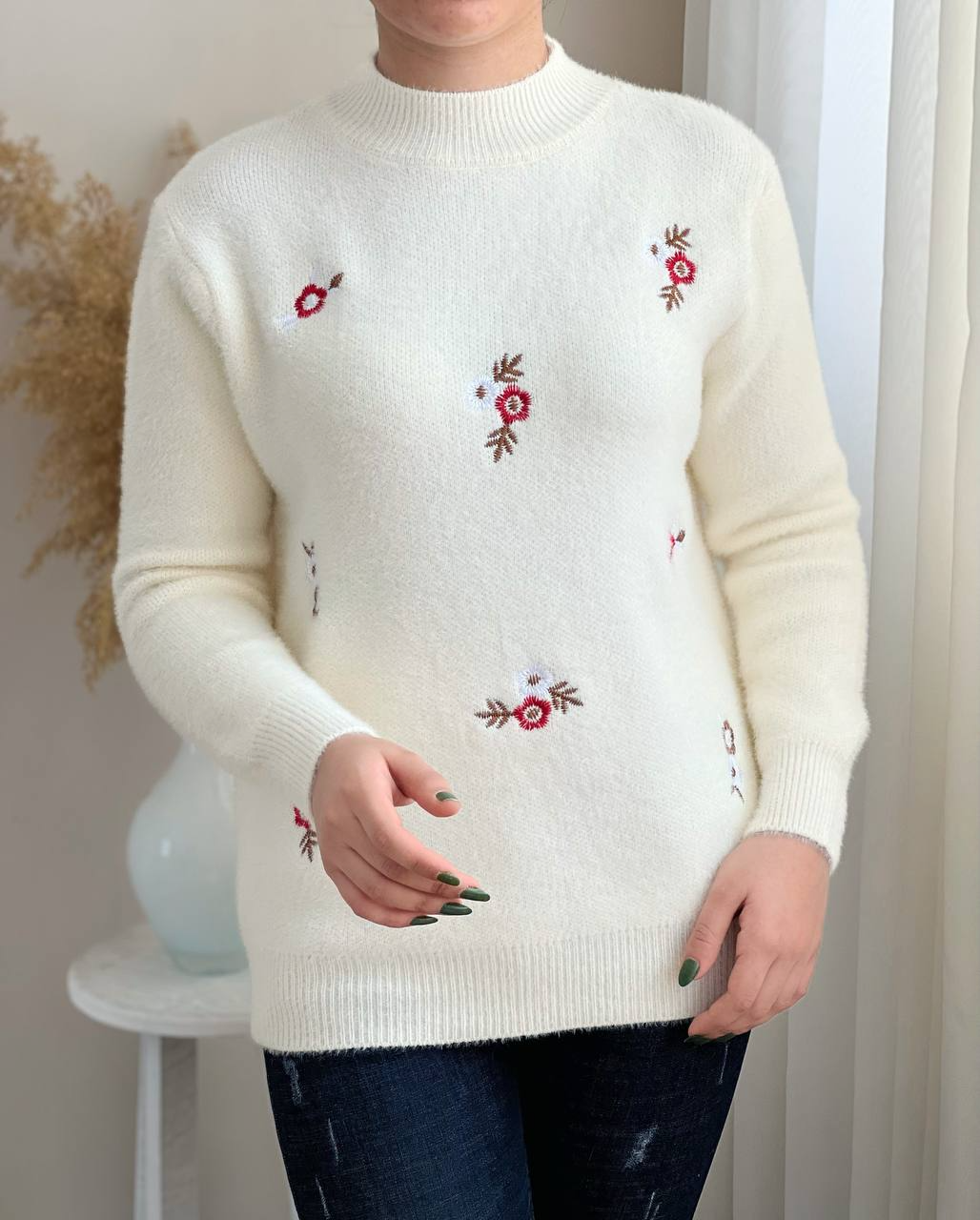 پلیور بافت موهر دار گلدوزی شده کد 2297