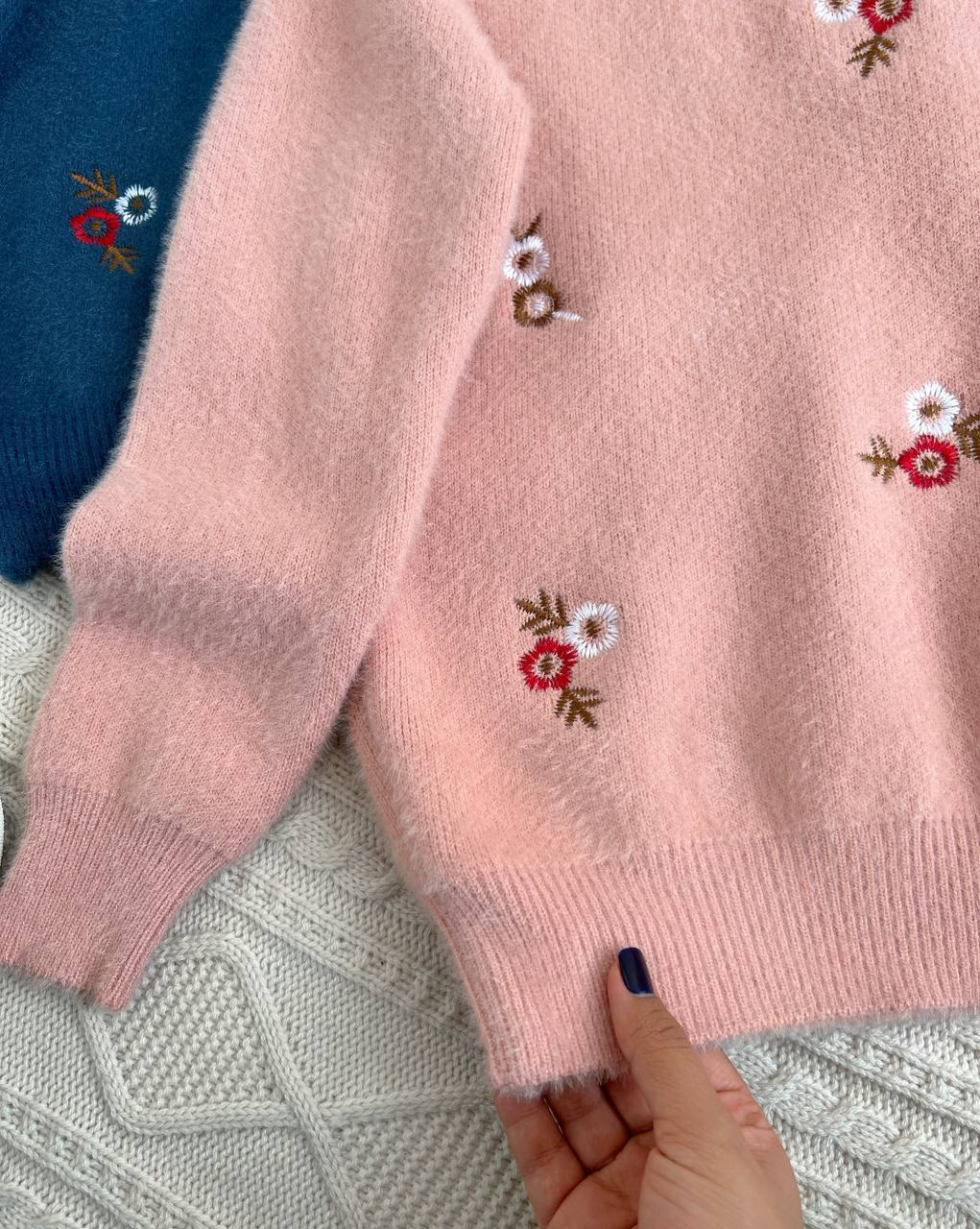 پلیور بافت موهر دار گلدوزی شده کد 2297