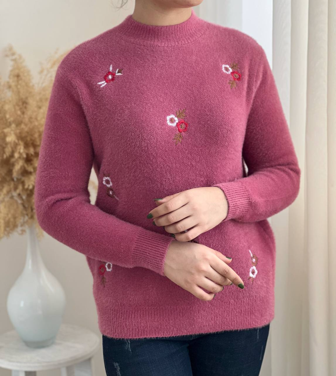 پلیور بافت موهر دار گلدوزی شده کد 2297