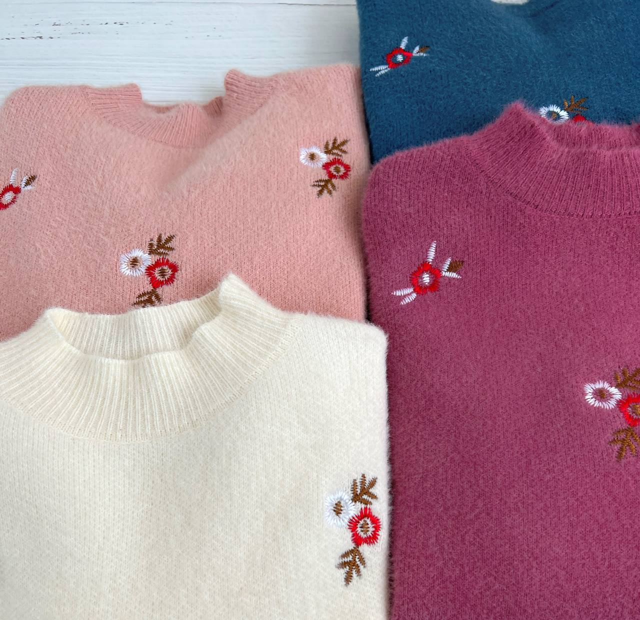 پلیور بافت موهر دار گلدوزی شده کد 2297