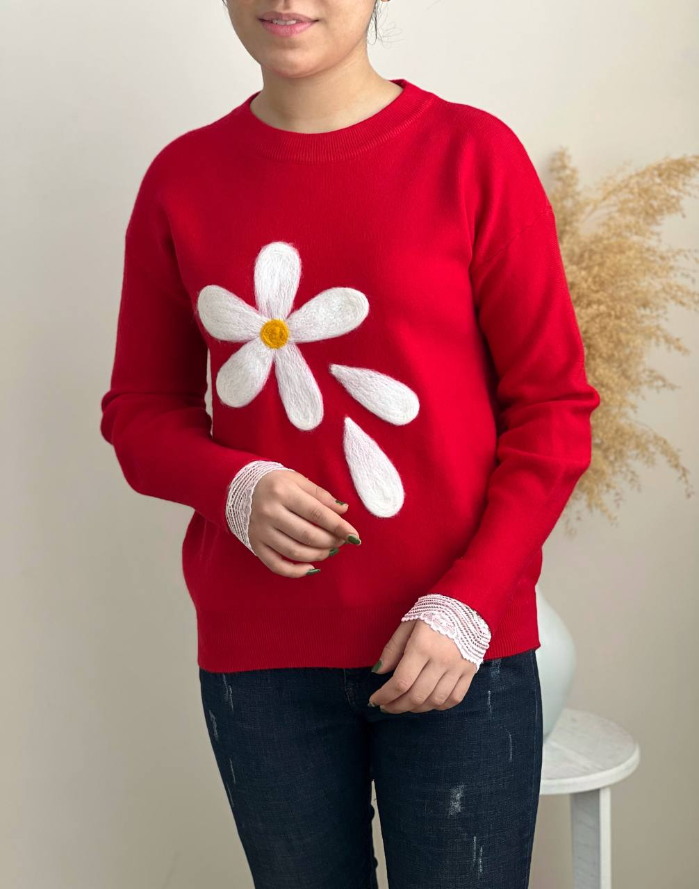 پلیور بافت گلبرگ سر آستین گیپور کد 2298