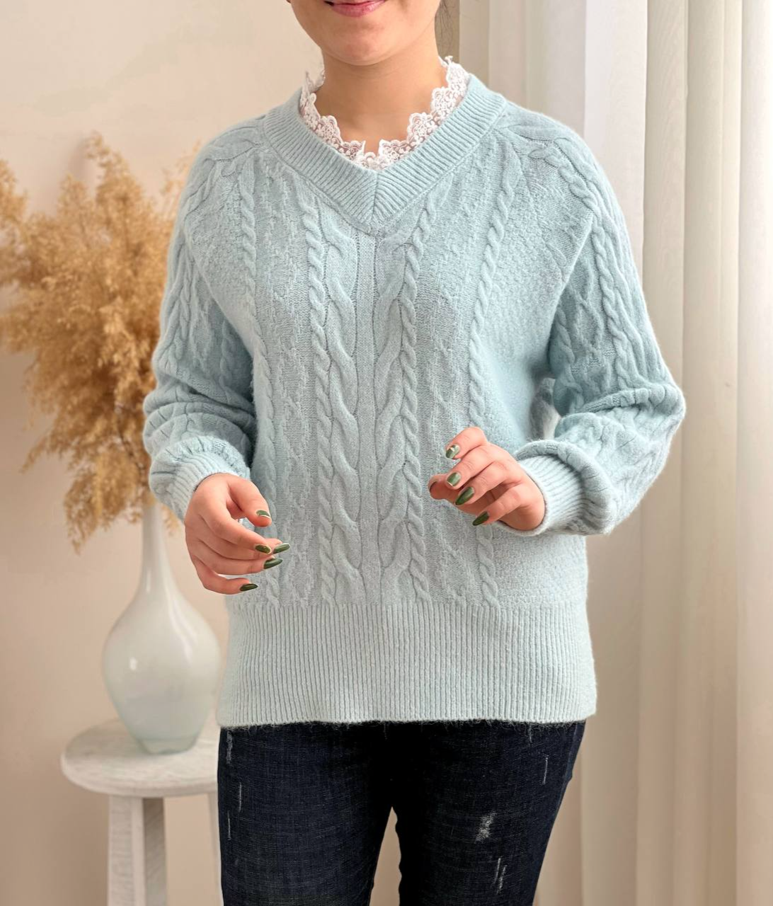 پلیور بافت زنجیری یقه گیپور کد 2299