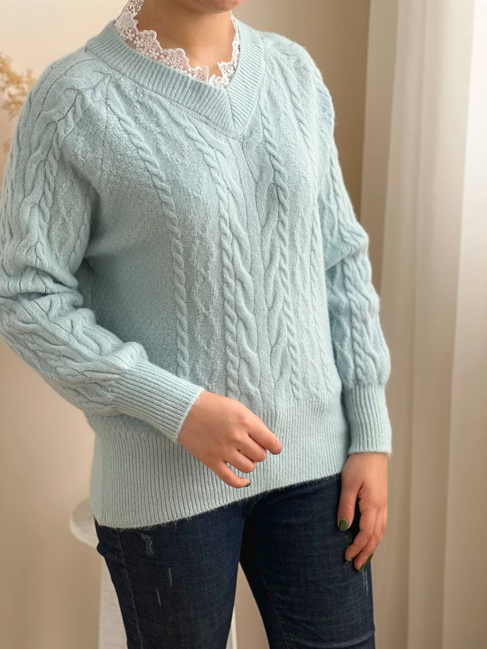 پلیور بافت زنجیری یقه گیپور کد 2299