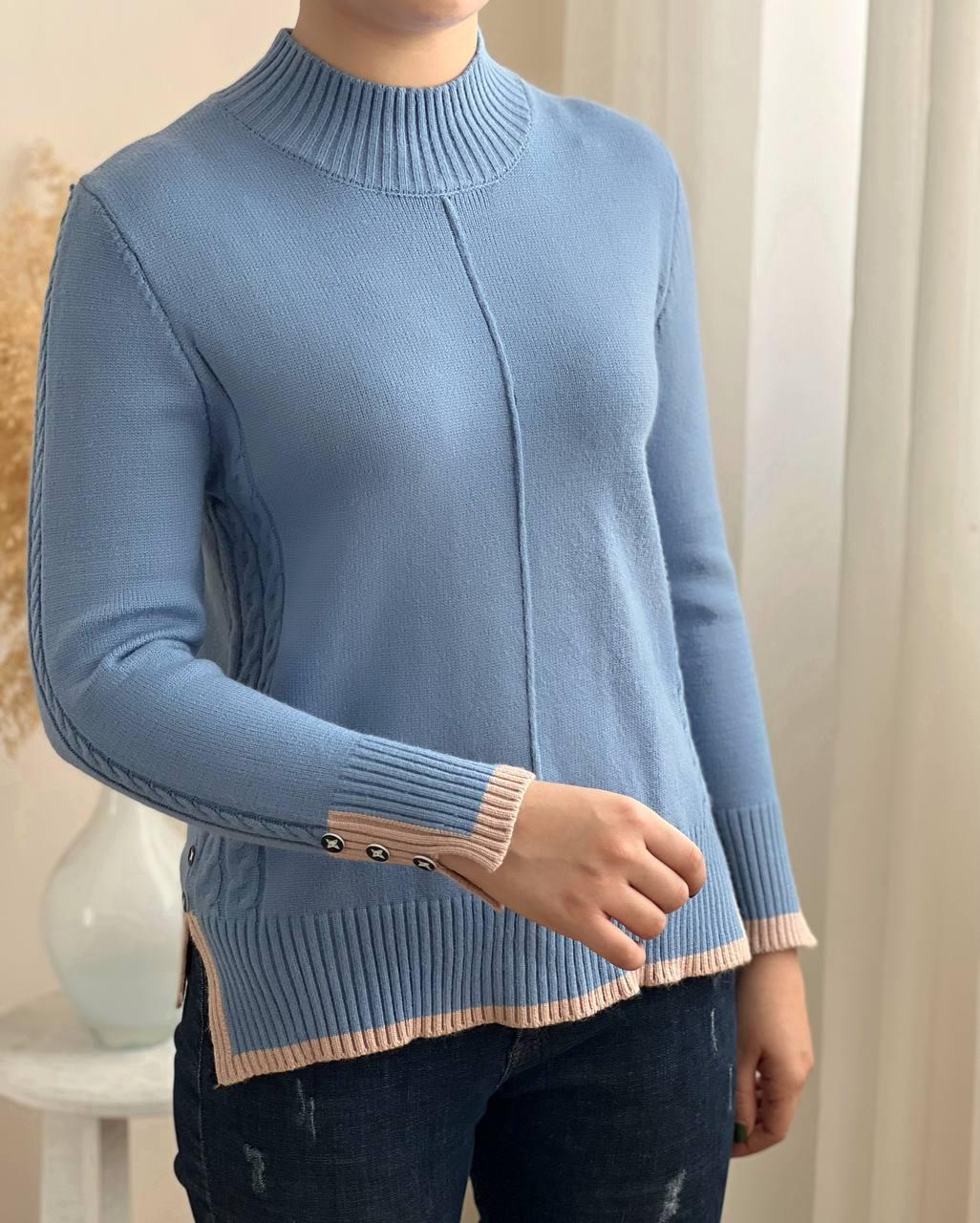 پلیور بافت دو رنگ بغل چاک کد 2301