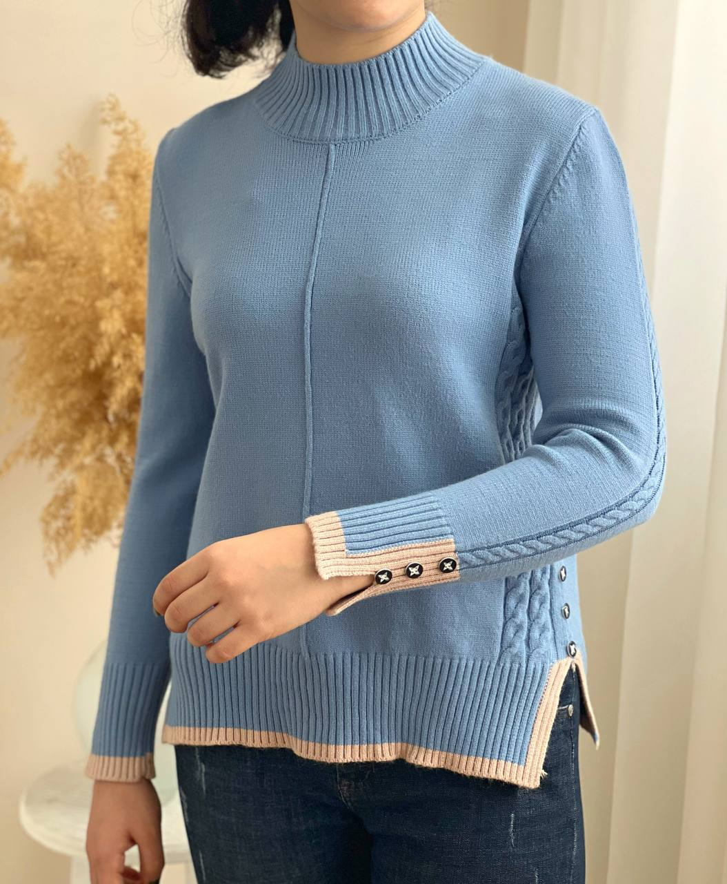 پلیور بافت دو رنگ بغل چاک کد 2301