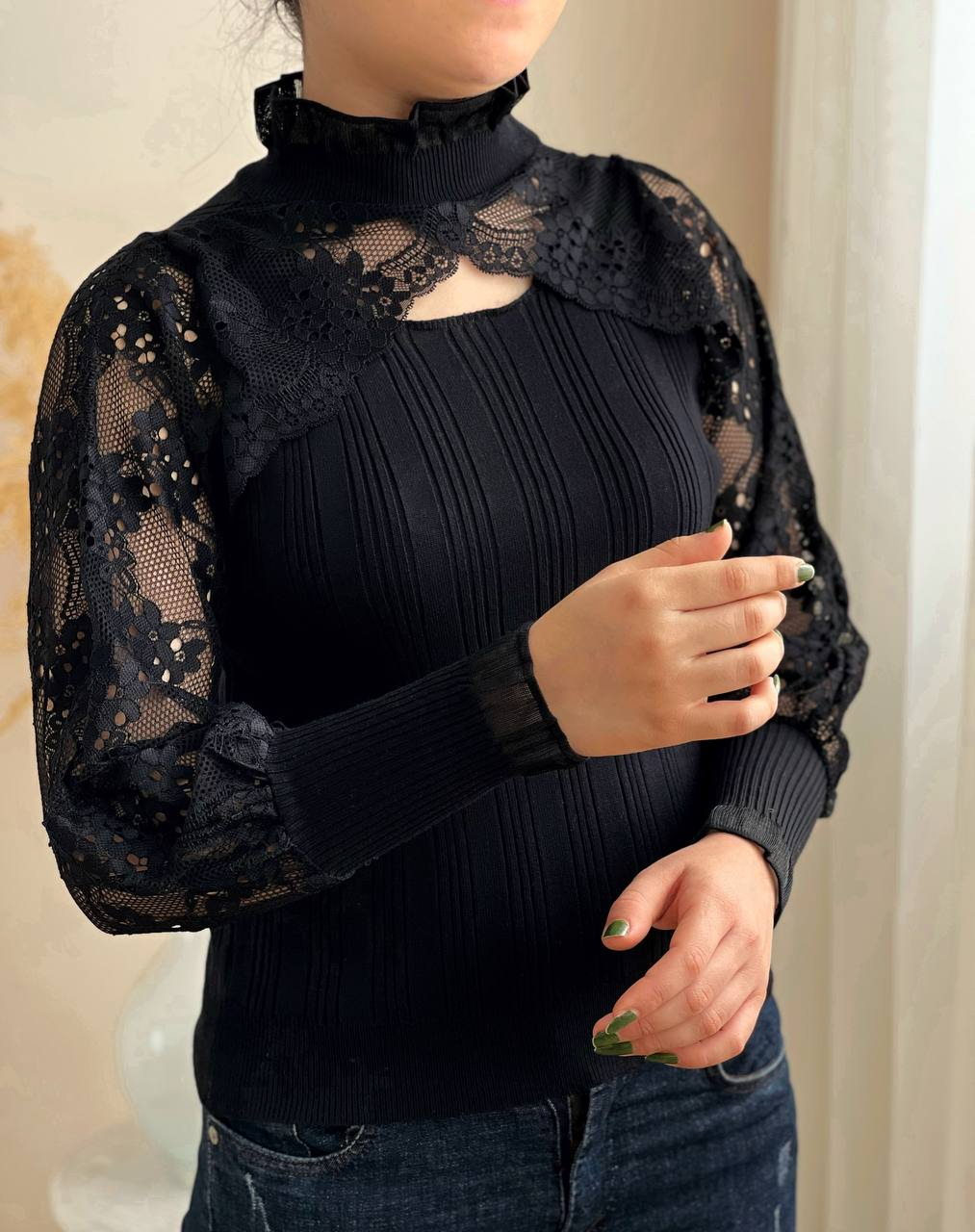 بلوز بافت بالا تنه گیپور کد 2302