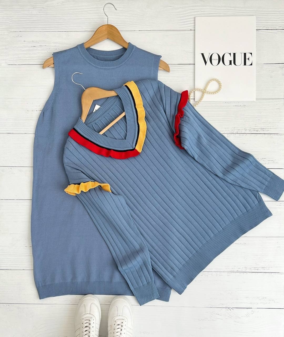 ست پیراهن + پلیور بافت کد 2304