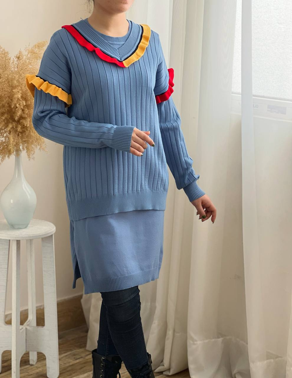 ست پیراهن + پلیور بافت کد 2304