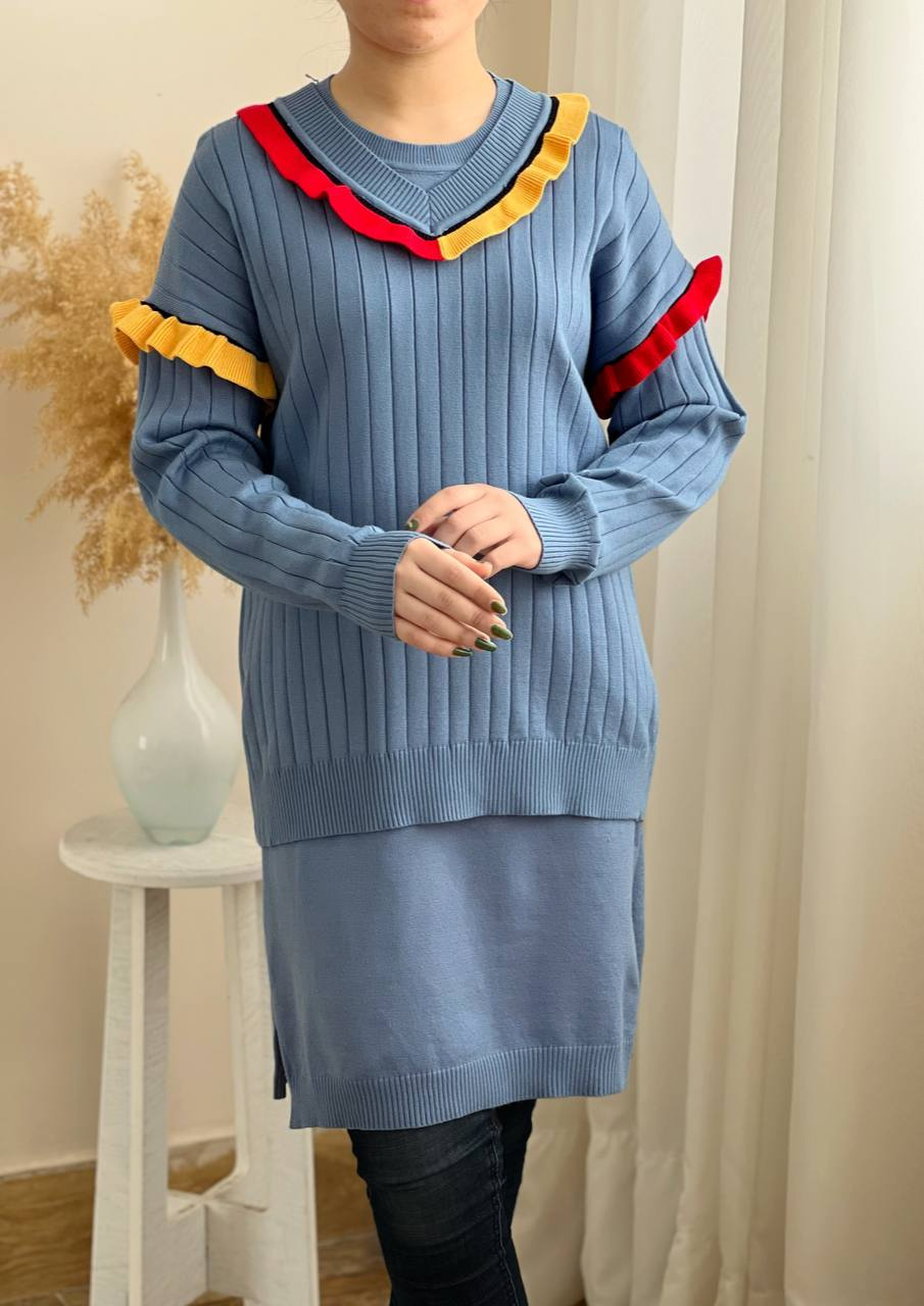 ست پیراهن + پلیور بافت کد 2304