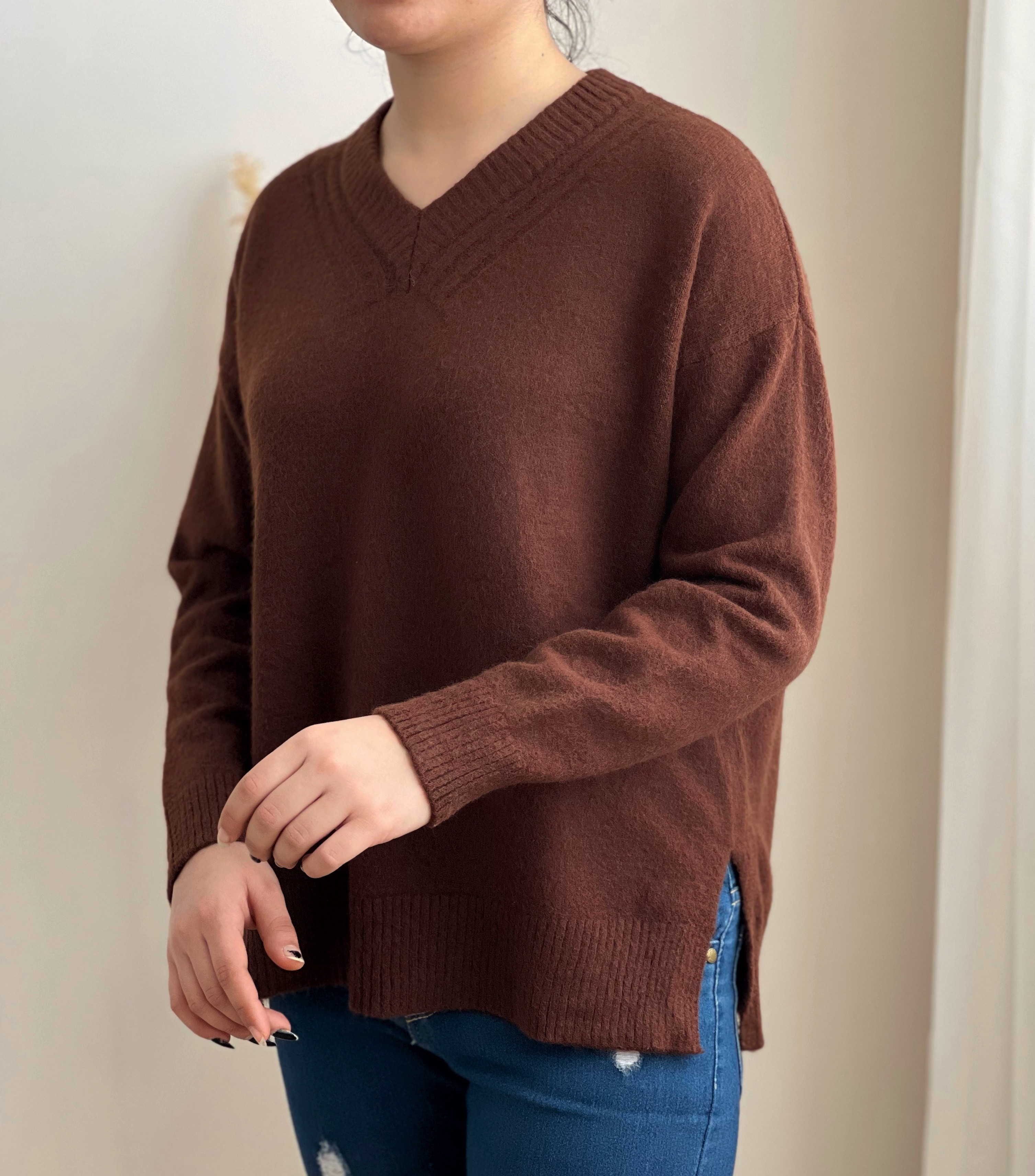 پلیور بافت یقه هفت بغل چاک کد 2318