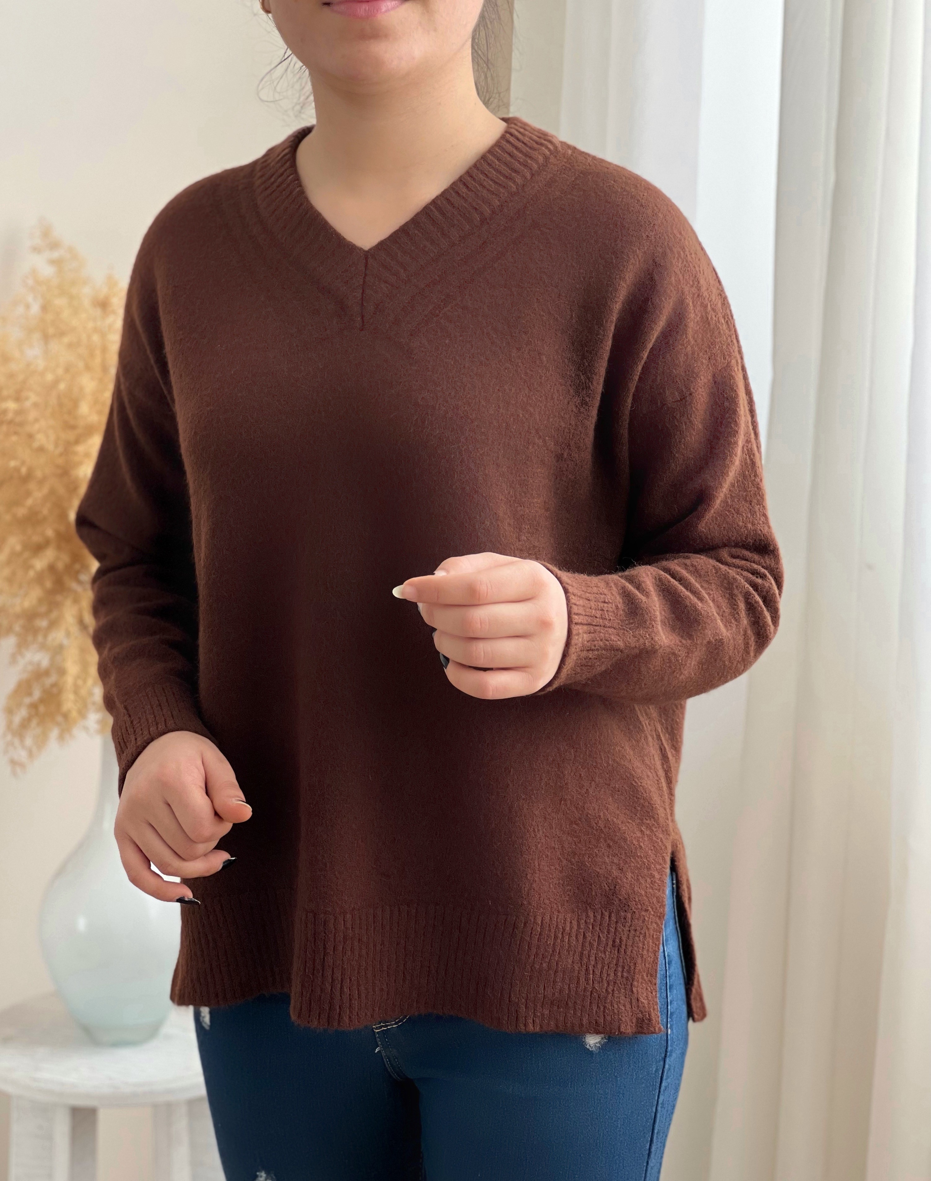 پلیور بافت یقه هفت بغل چاک کد 2318