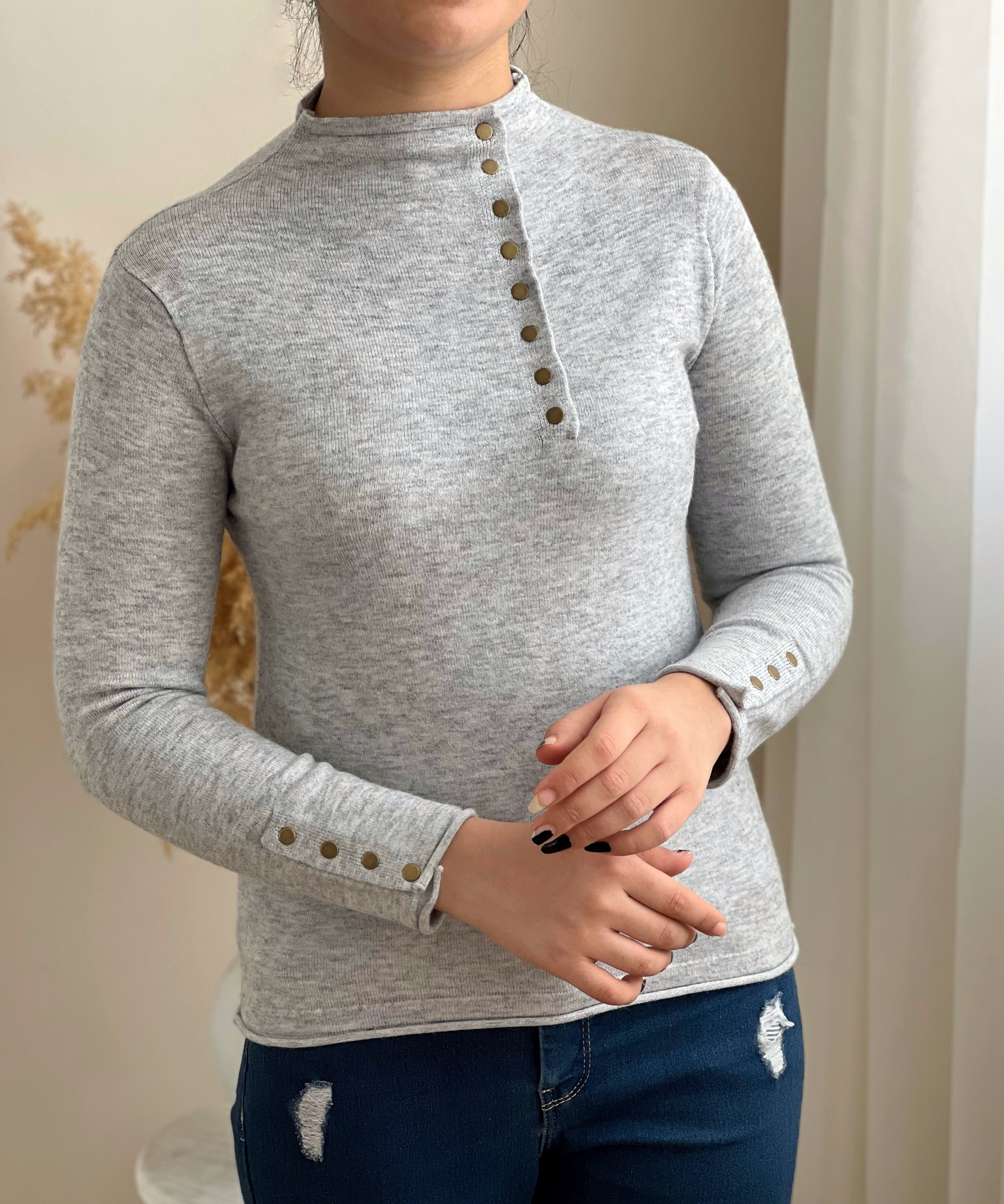 پلیور بافت بغل دکمه یقه ایستاده کد 2319