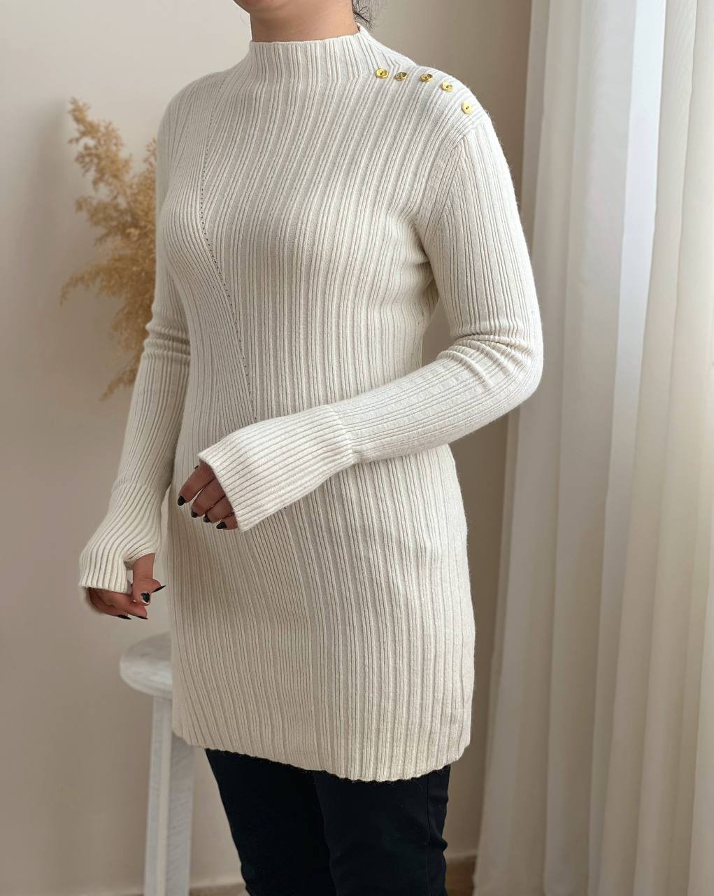 تونیک بافت سرشانه دکمه دار کد 2322