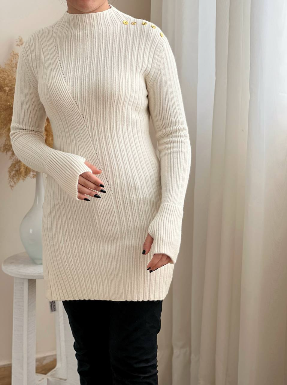 تونیک بافت سرشانه دکمه دار کد 2322