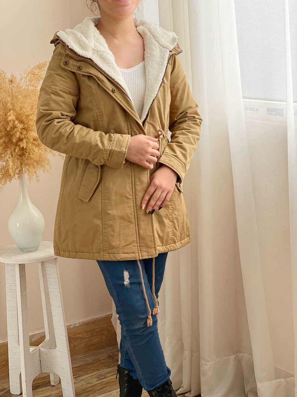 کاپشن کتان کلاهدار کد 2323