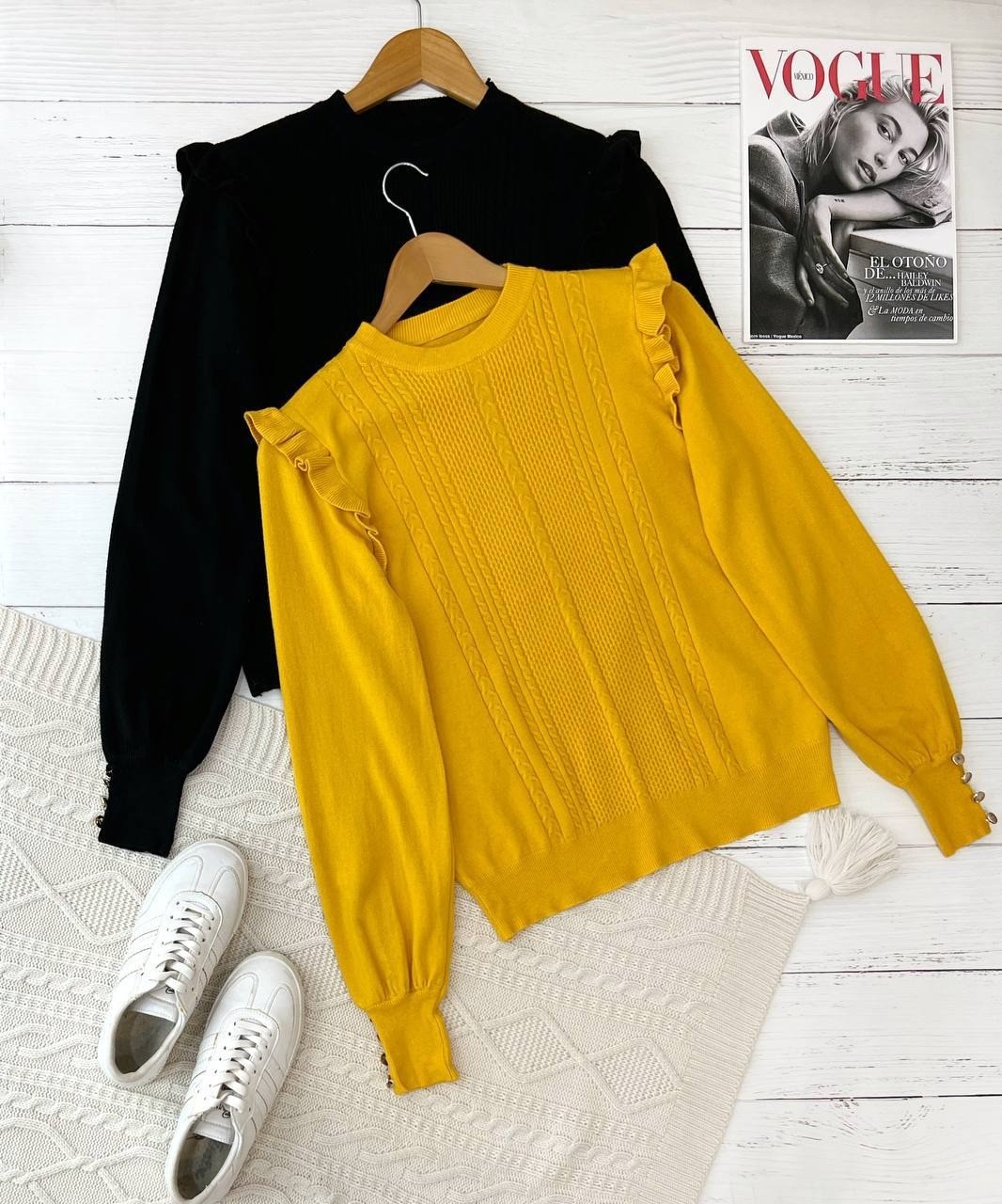 پلیور بافت سرشانه چین دار آستین مچی کد 2325